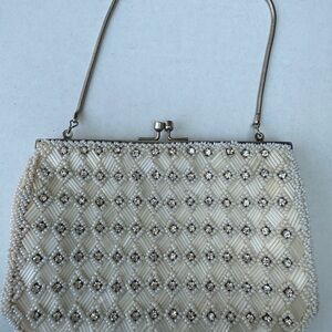 Vintage Cream Beaded Clutch